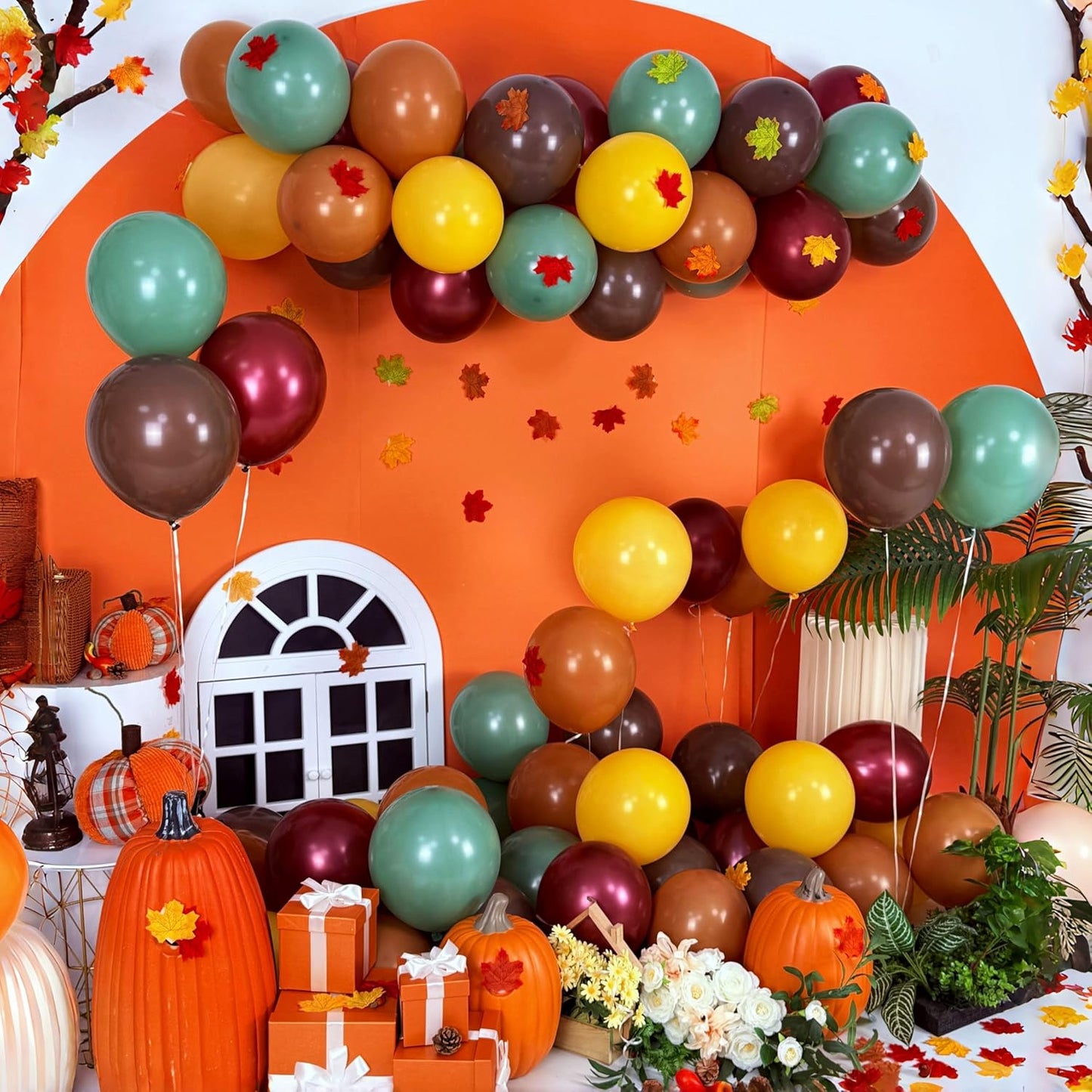 Fall Color Balloons, Burnt Orange Terracotta Mustard Yellow Burgundy Sage Green Coffee Brown Autumn Balloon for Thanksgiving Harvest Fall Baby Shower Festival Woodland Safari Birthday Party Decoration