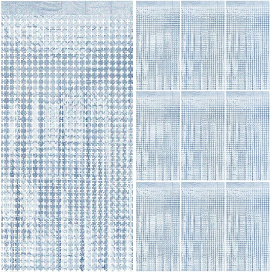 Square Tinsel Curtain Backdrop - 10pcs Glitter Foil Fringe Curtain Decor Silver Photo Booth Backdrop Streamers for Halloween, Christmas, Birthday, Graduation, Wedding Party Decorations
