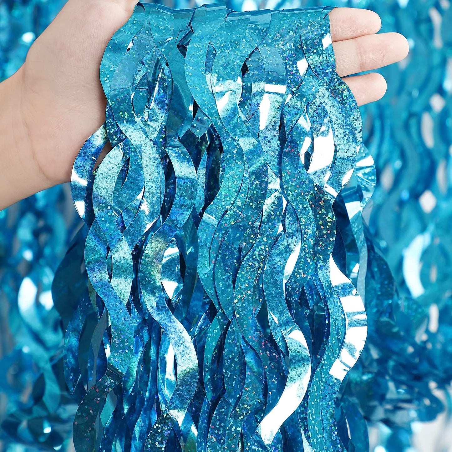 3 Pack 3.3 ft x 6.6 ft Teal Foil Fringe Curtains - Sparkle Metallic Curtains Party Decorations Photo Booth Decorations Party Supplier