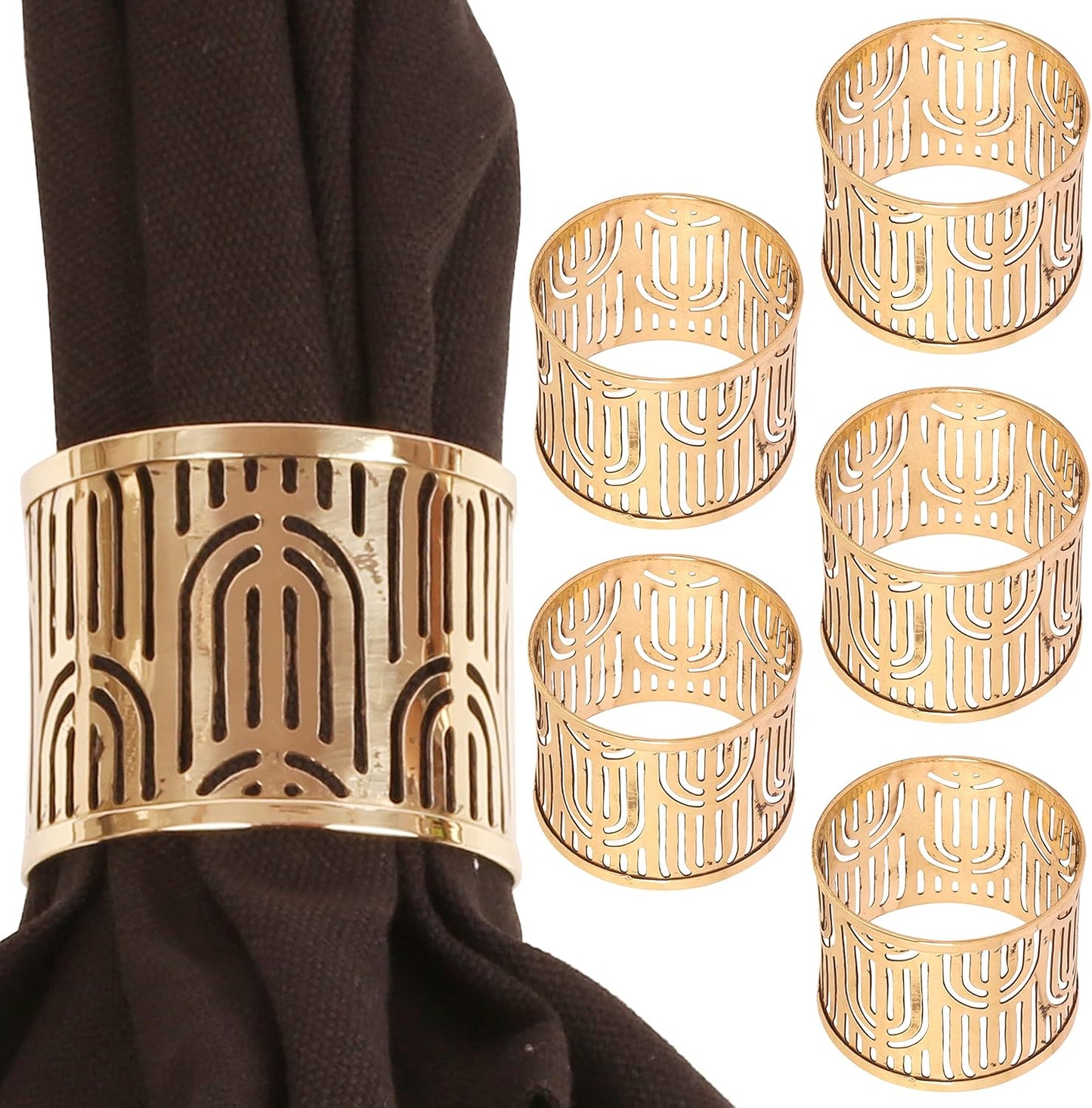 Brass Base Beautifully Handcrafted Mesh Work Large Size Party Decorative Dining Table Napkin Holders in Gold Tone. Set of 6.