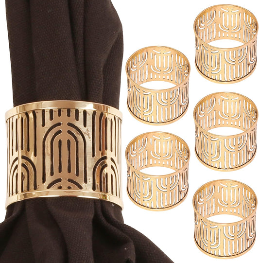 Brass Base Beautifully Handcrafted Mesh Work Large Size Party Decorative Dining Table Napkin Holders in Gold Tone. Set of 6.