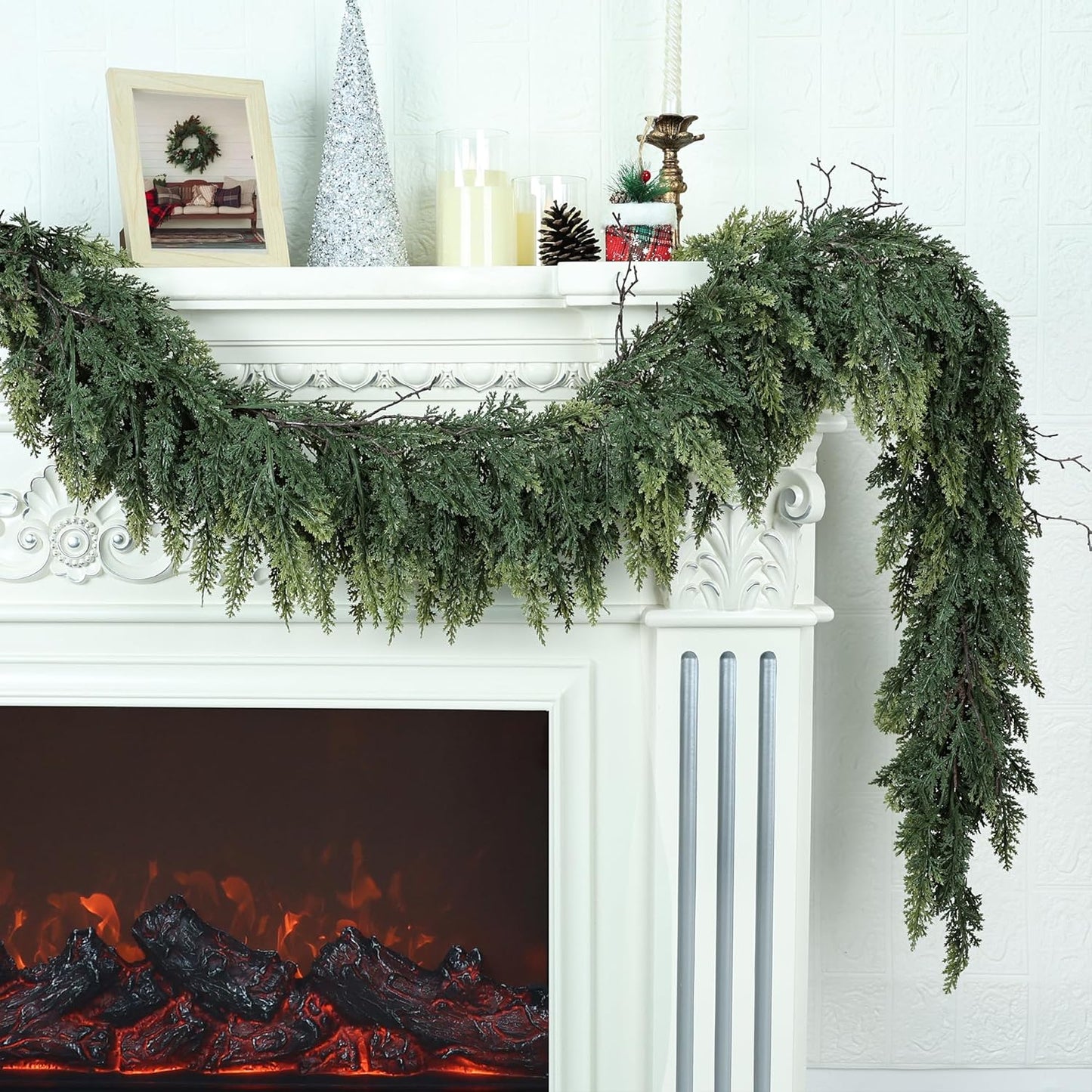 Realistic Christmas Garland for Mantle Real Touch Thick/Lush Artificial Cedar Garlands Christmas Decorations Indoor Christmas Garland for Stairs Railing Outdoor Table Xmas Holiday Decor Greenery 5FT