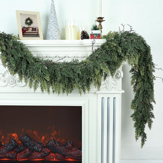 Realistic Christmas Garland for Mantle 6FT Real Touch Thick/Lush Artificial Cedar Garlands Christmas Decorations Indoor Christmas Garland for Stairs Railing Outdoor Fireplace Table Xmas Holiday Decor