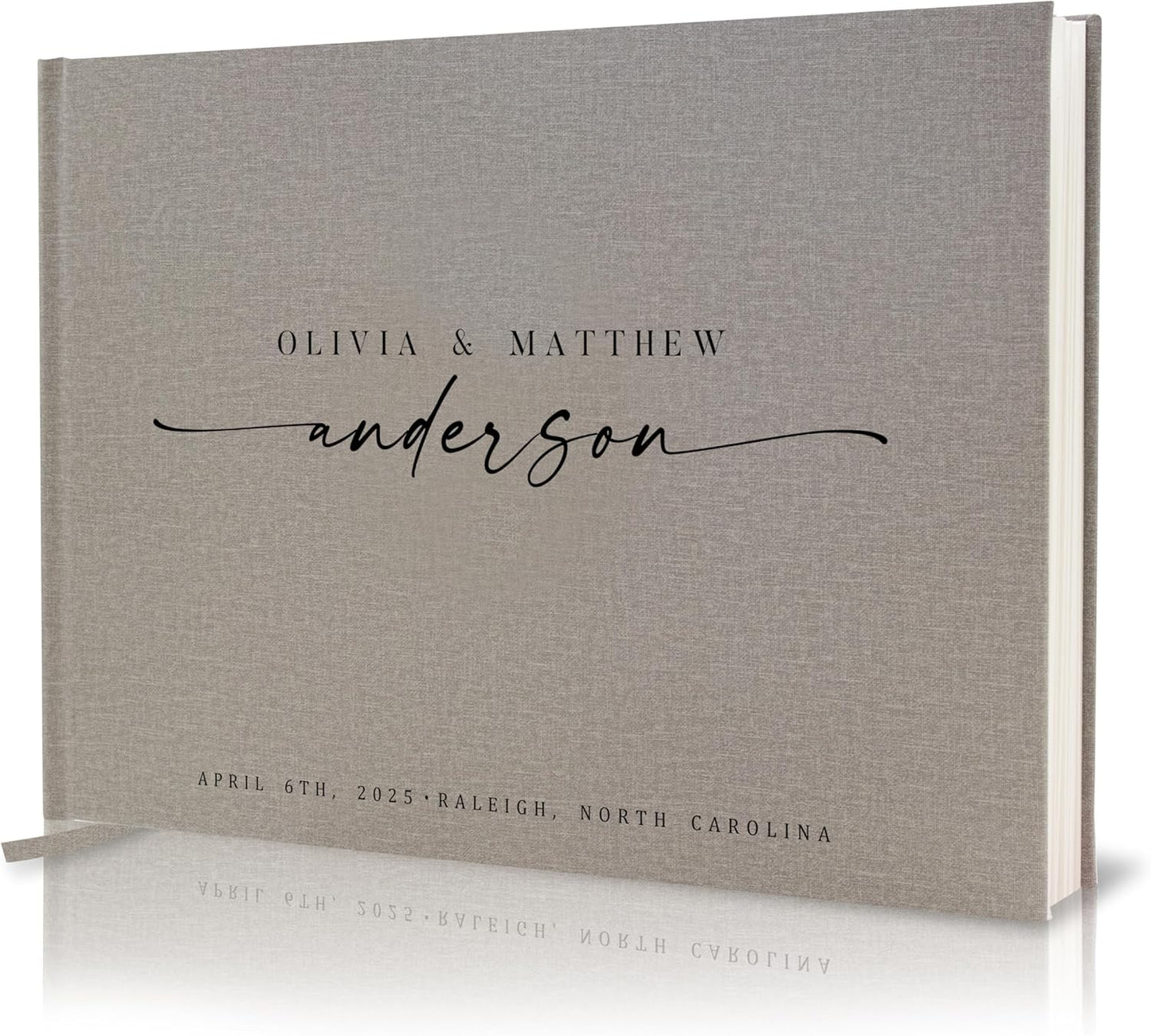 Personalized Guest Book - 11.5" x 8.5" Custom Bride & Groom Names with Bookmark and Hard Cover 140 GSM Blank Pages, for Weddings Guest Book, Engagements, Birthdays, Special Events, Gray