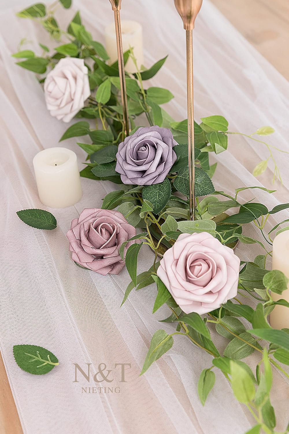 N&T NIETING Artificial Flowers, 25Pcs Fake Flowers Roses Perfect for DIY Wedding Bouquets Centerpieces Bridal Shower Party Home Flower Arrangement Decorations, Dusty Rose Series