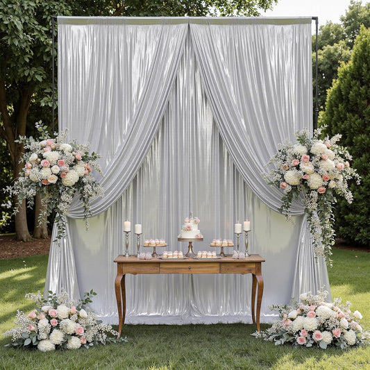 Outpain Thick 20 ft x 10 ft Silver Sequin Backdrop Curtain for Parties, Wrinkle Free Glitter Photo Backdrop Drapes 4 Panels 5x10ft Silver Back Drop Cloth for Wedding Christmas Photography Background