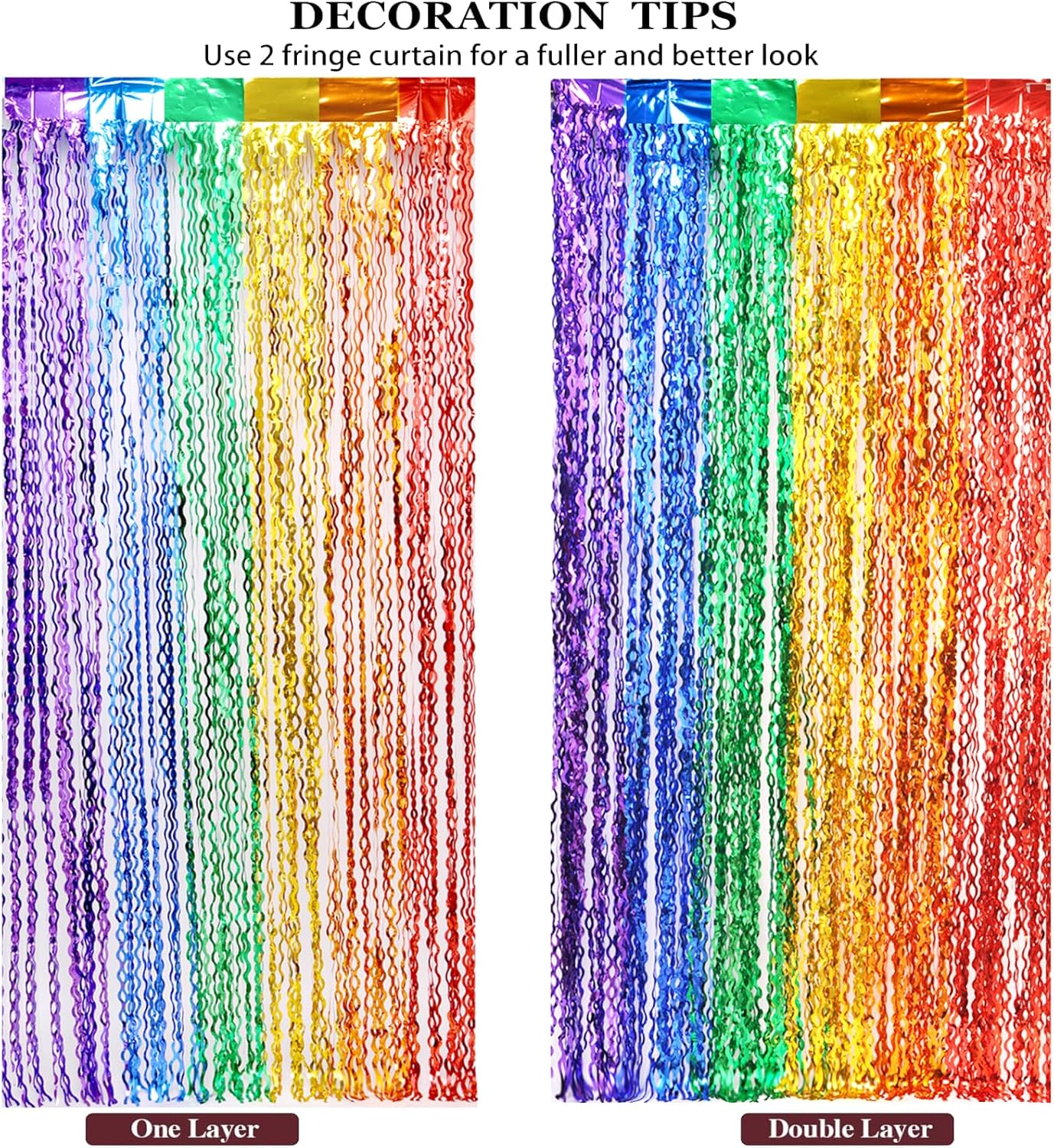 3 Pack Rainbow Foil Curtains - 3.3x6.6ft Metallic Streamers Tinsel Curtains Background for Photo Booth Birthday Weddings Carnivals Graduation