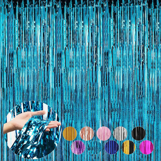 2 Pack Baby Blue Foil Fringe Curtains Door Streamers Party Decorations 3.3 x 8.2 ft, Tinsel Curtain Fringe Backdrop for Parties, Door Fringe Birthday Streamers, Photo Booth Backdrops, Party Decor