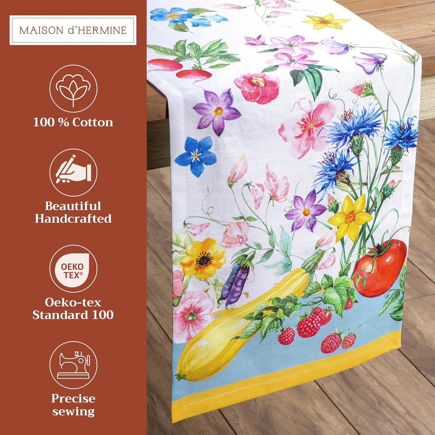 Maison d' Hermine Table Runner 100% Cotton Single Layer Table Runners 108 inches Long Decorative for Home Kitchen Dining Party Baby Shower Wedding Bridal Shower Spring Summer (Giverny, 14.50" x 108")
