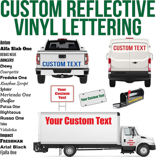 Custom Reflective Vinyl Lettering Decal Sticker Design, Personalize for Car Van Truck Trailer Window Glass & More | Engineering Grade, Meets or exceeds Federal Specifications