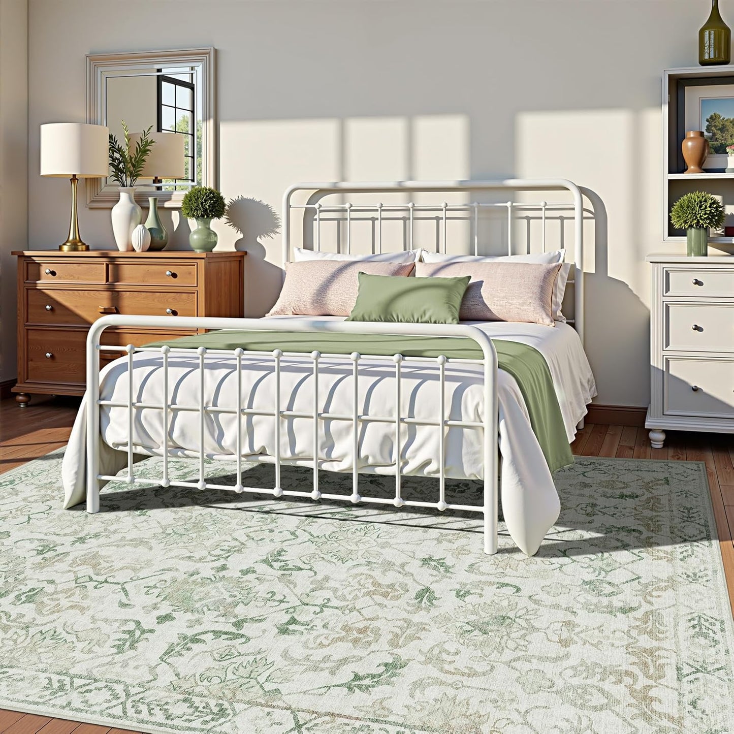 Light Green Area Rugs 5x8 for Living Room, Washable Vintage Rugs for Bedroom, Non Slip Throw Carpet for Bedroom Dining