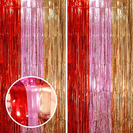 2 Pack Valentine Foil Fringe Backdrop Curtains, Tinsel Streamers Party Decorations, Fringe Backdrop, Door Shimmer for Valentine or Birthday Party