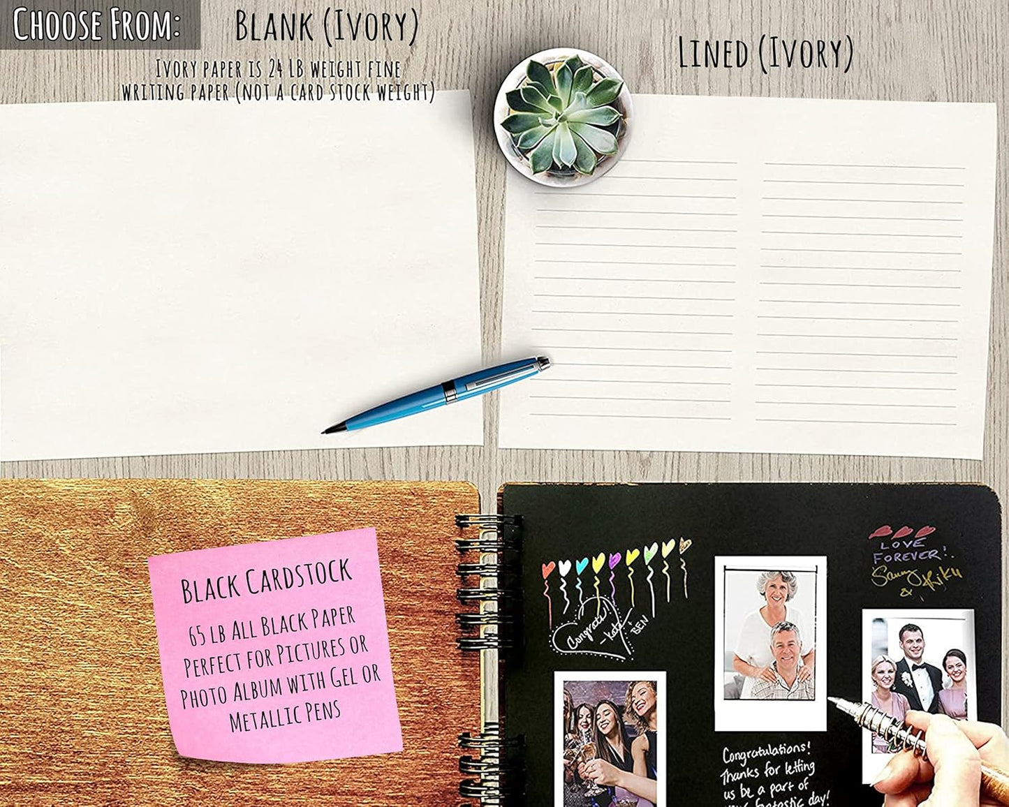 Wooden Wedding Guest Books Personalized (11"x8.5", Oak Wood Stain) Rustic Charm Custom Wedding Instant Photo Album 5th Anniversary Party Guest Register Guestbook Made in USA