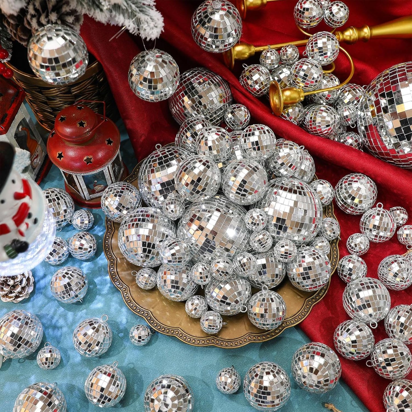 Funtery 100 Pcs Mirror Disco Balls Bulk Assorted Silver Hanging Disco Ball Decor for Home Wedding Birthday Dance Music 70 S Theme Party Christmas Tree Ornaments(1.2'',1.6'',2'',2.4'',4'')
