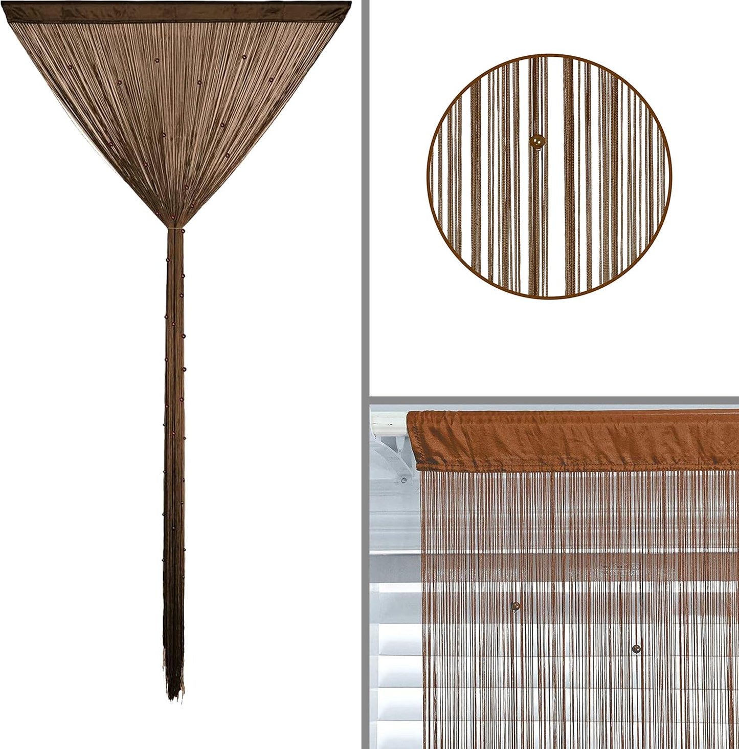 Beaded Curtain Beads Door String Curtains Ideal for Living Room Decor Wall Hanging Fringe Doorway Divider Bedroom Backdrop Hippie Window Closet Privacy Rod Pocket Dense (100x200cm,Coffee)