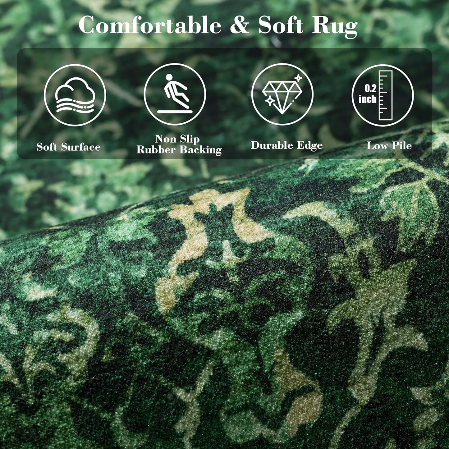 Dark Green Area Rug 2x3 Entryway Rug for Bedroom Bathroom, Non-Slip Low-Pile Washable Distressed Boho Carpet Retro Accent Doormat for Laundry Room Hallway Kitchen 24x36 Inch