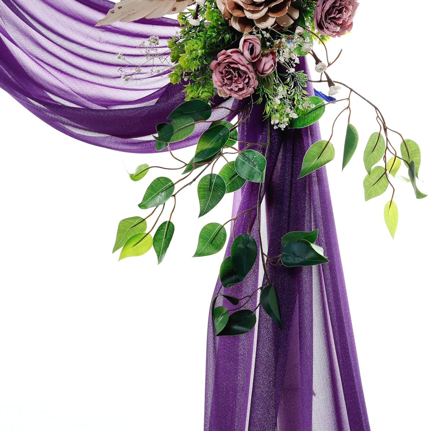 VDS Pack of 1 Panel (30 Inch X 30 Feet) Wedding Arch Draping Fabric Sheer Chiffon Fabric Drapery for Wedding Ceremony Reception Swag Backdrop Canopy Chuppah ARBO Altars Decoration (Purple)