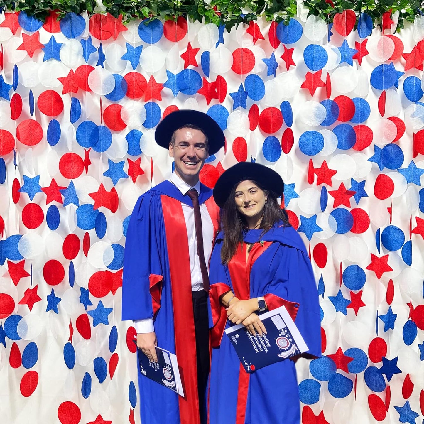 173Ft Navy Blue Red and White Party Decorations Big Star Circle Dots Backdrop Streamer Garland for 4th of July American USA National Day Patriotic Veterans Graduation Wedding Birthday Party Supplies