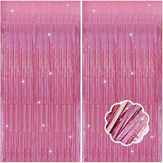 2 Pack Pink Door Streamers Backdrop Glitter Tinsel Curtains Backdrop Pink Fringe Streamers Valentines Bachelorette Holiday Celebrations Birthday Party Decorations for Women