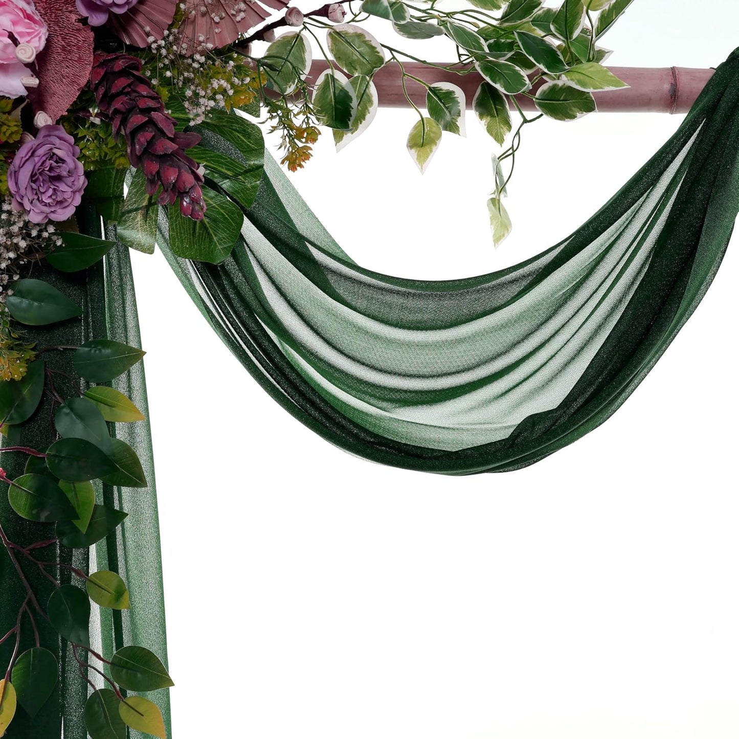 VDS Pack of 1 Panel (30 Inch X 30 Feet) Wedding Arch Draping Fabric Sheer Chiffon Fabric Drapery for Wedding Ceremony Reception Swag Backdrop Canopy Chuppah ARBO Altars Decoration (Hunter Green)