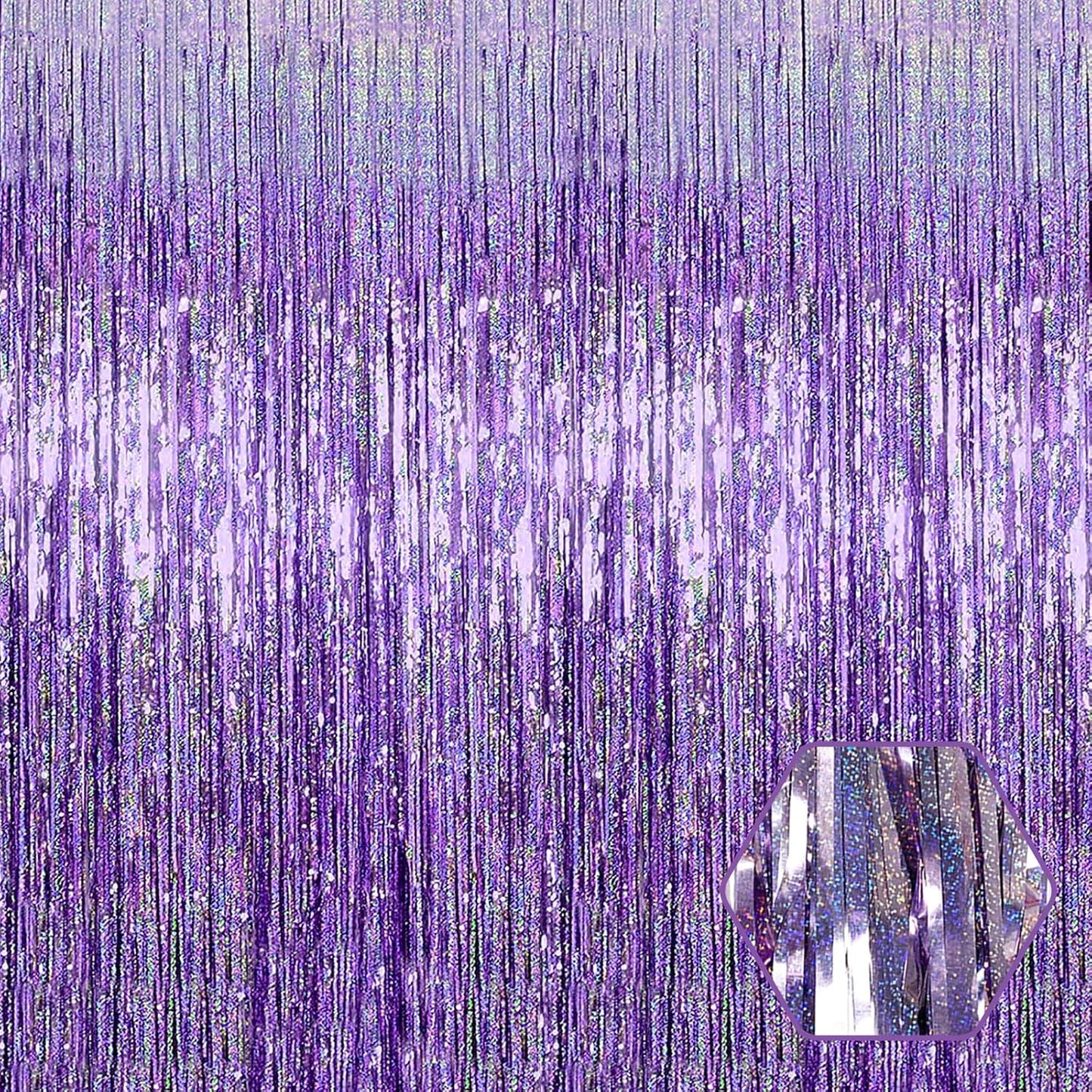 3 Pack Light Purple Foil Fringe Curtain Backdrop, 3.28Ft x 8.2Ft Metallic Tinsel Foil Fringe Streamer Curtains for Photo Booth, Mother's Day, Easter, Birthday, Wedding Party Decorations