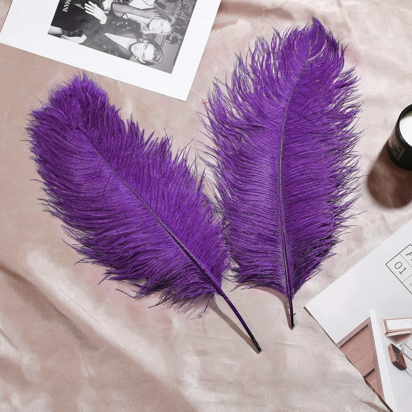 Larryhot Purple Large Ostrich Feathers - 10pcs 16-18 inch Natural Feathers for Vase and Wedding Party,Christmas Decor(Purple)