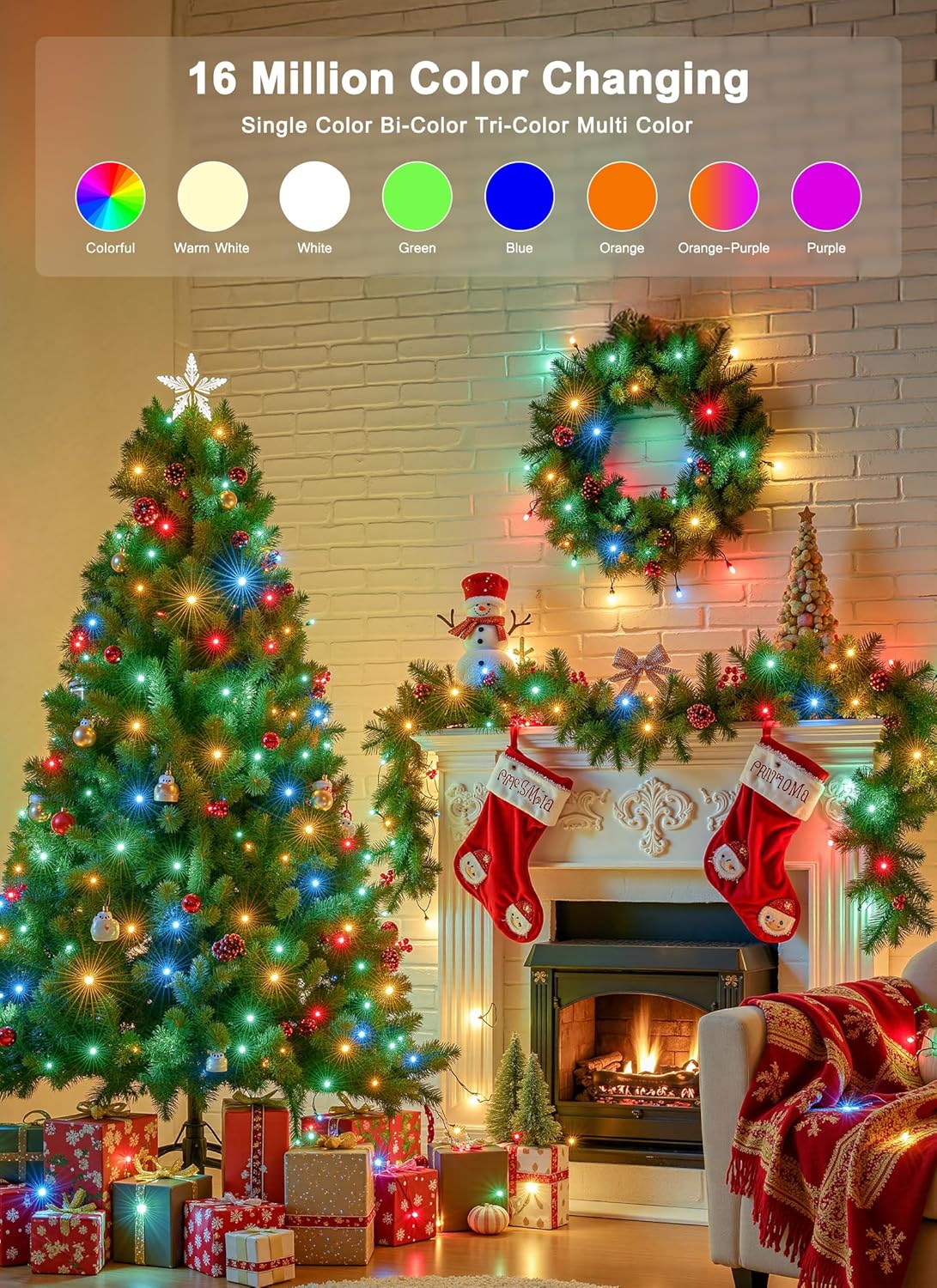 Minetom LED Color Changing Smart RGB Christmas Tree Lights, 82ft 250LED String Lights, 16 Milion Adjustable Colors Fairy Lights with Remote & Timer & Memory Function for Xmas Tree Holiday Party