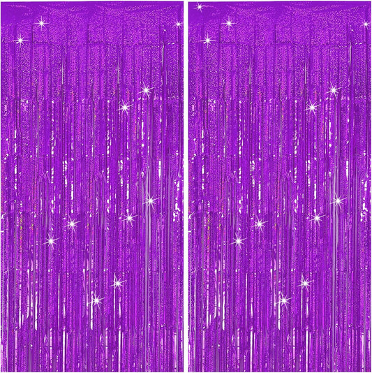 Tinsel Curtain Party Backdrop Purple Birthday Decorations 2 Packs Glitter Foil Fringe Curtain Party Decor Streamers Photo Booth for Birthday Christmas Wedding Halloween Graduation Decorations