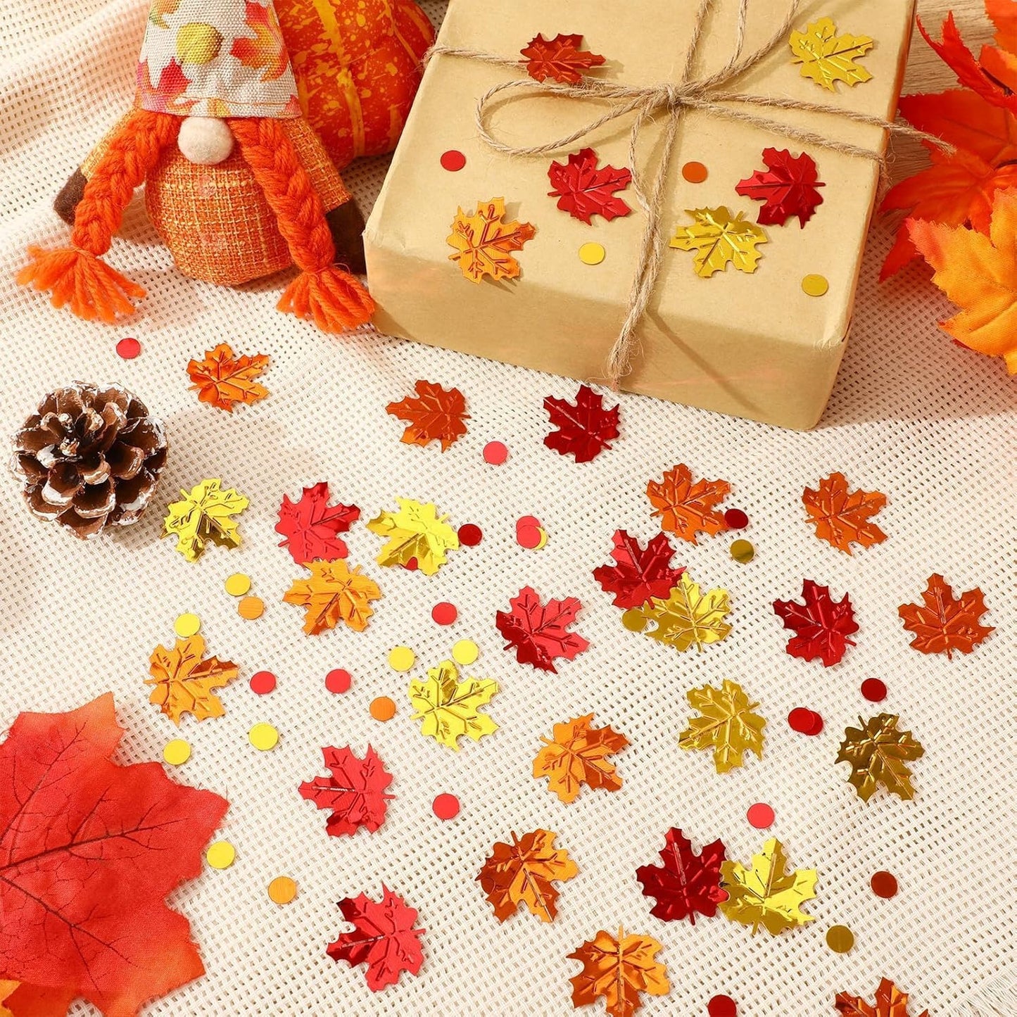 MARFOREVER Maple Leaf Fall Confetti, Thanksgiving Metallic Foil Confetti Autumn Leaves Sequins Sprinkles Table Scatter Centerpiece for Fall Thanksgiving Party Supplies Decorations