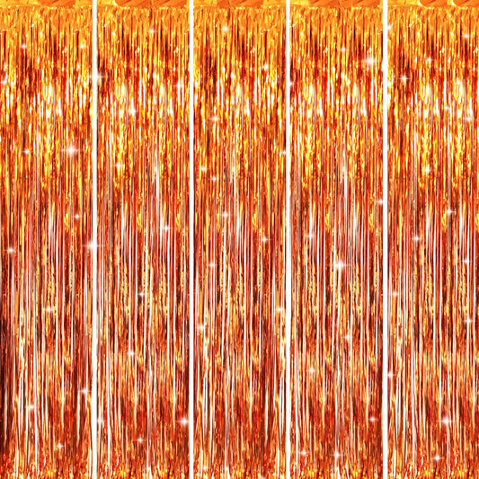 GOER 3.2 ft x 8.2 ft Metallic Tinsel Foil Fringe Curtains Party Photo Backdrop Party Streamers for Birthday,Graduation,New Year Eve Decorations Wedding Decor (5 Packs,Orange)