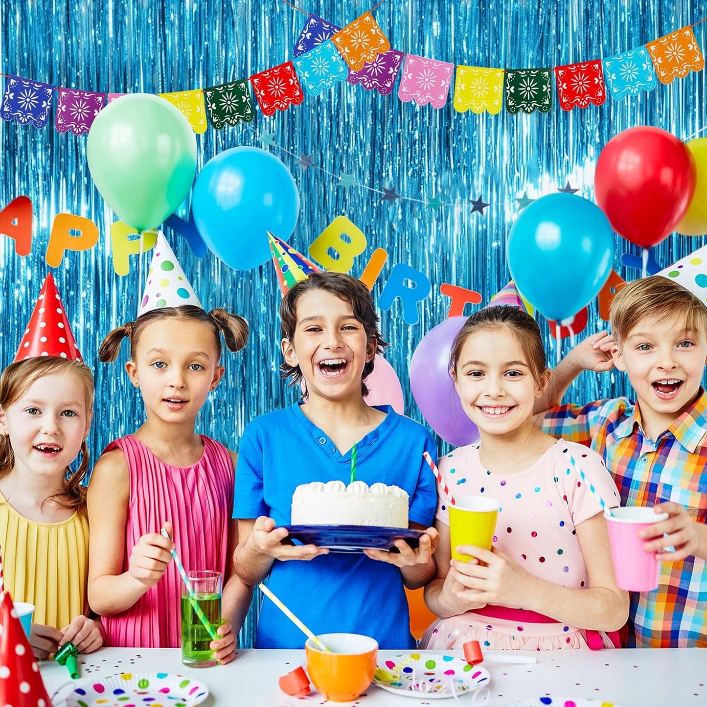 BTSD-home 10 Pack Aquamarine Foil Fringe Curtain Metallic Streamer Party Decorations Photo Booth Backdrop Door Curtains for Wedding Birthday Baby Shower Bachelorette Halloween