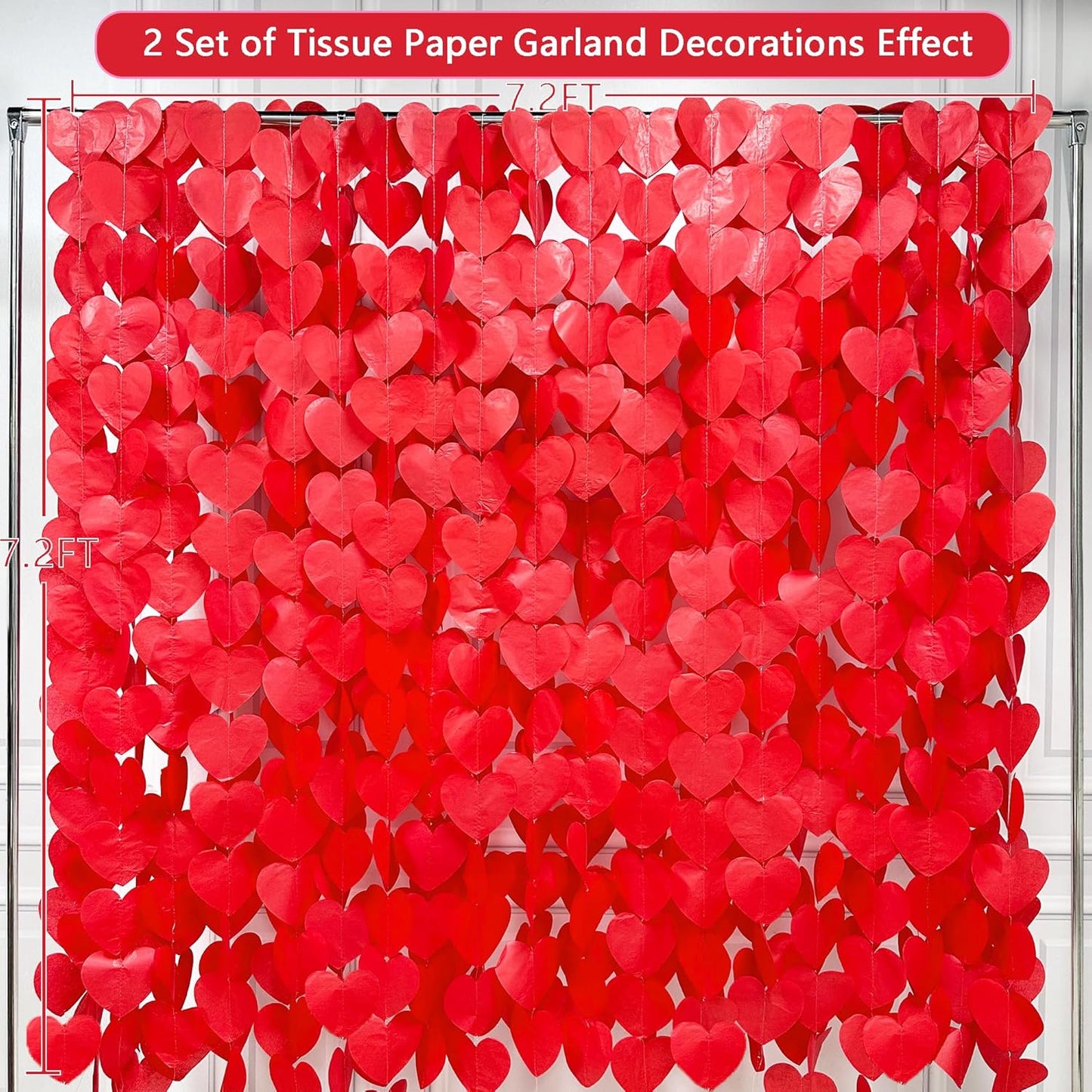 205 Ft Red Party Decorations Red Heart Backdrop Streamer Tissue Paper Love Heart Hanging Garland for Valentines Birthday Anniversary Engagement Wedding Bridal Shower Baby Shower Hen Party Supplies