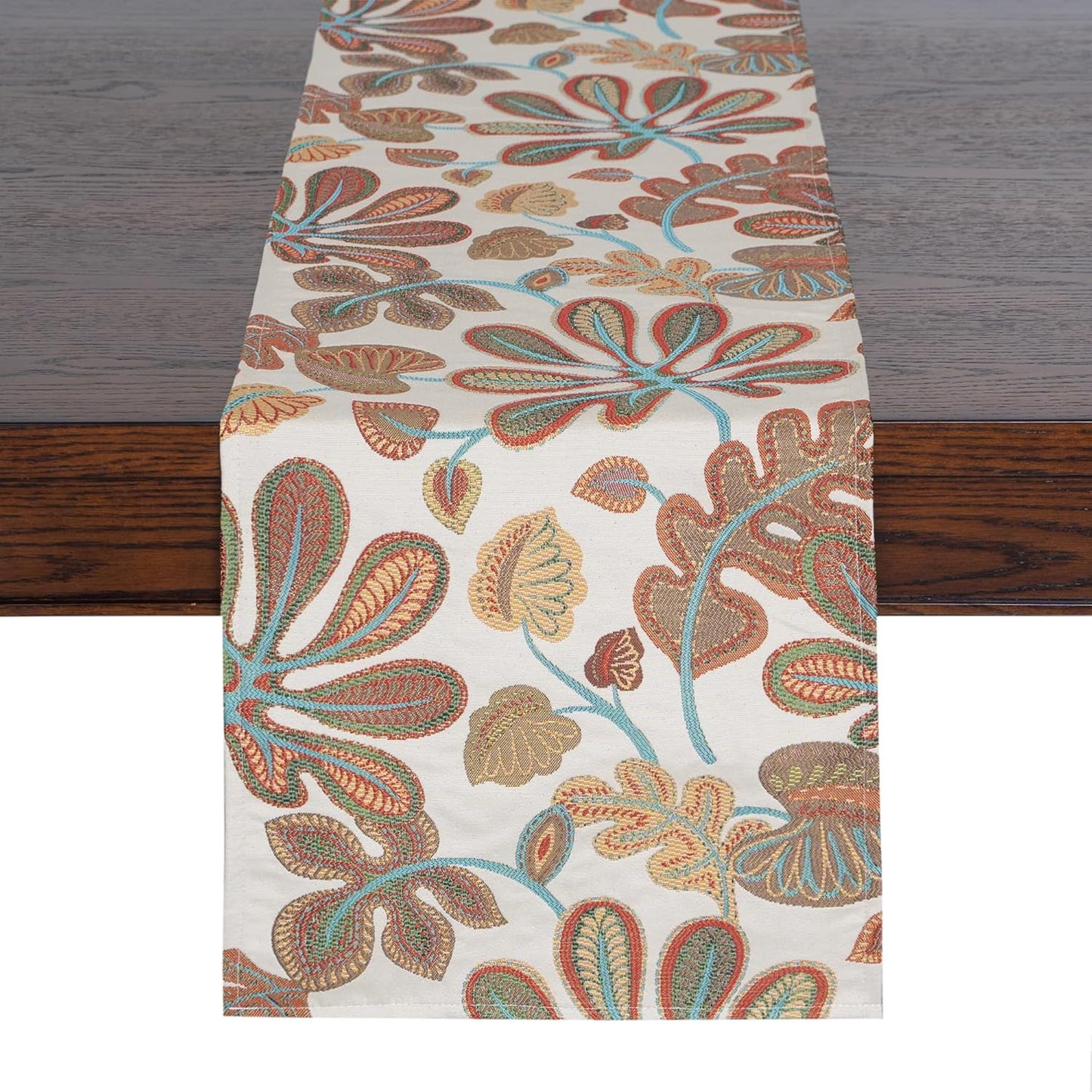 Mika Home Tropical Leaf Table Runner for Home Decor 13X90 Inches Teal Brown Seasonal Dining Table Decoration for Home