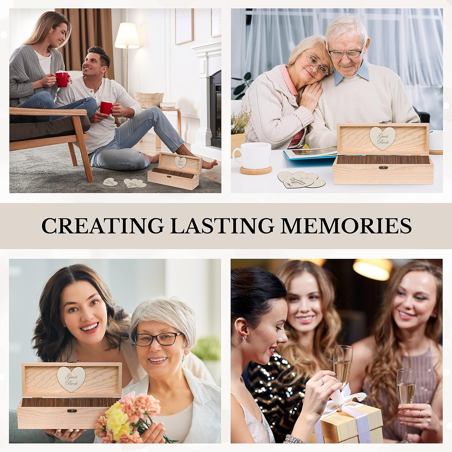 Jecor Wedding Guest Book Alternative - 98 Large Hearts - 2 Hearts Signs - Guest Book Wedding Reception, Baby & Bridal Shower, Anniversary, Birthday, Funeral - Natural