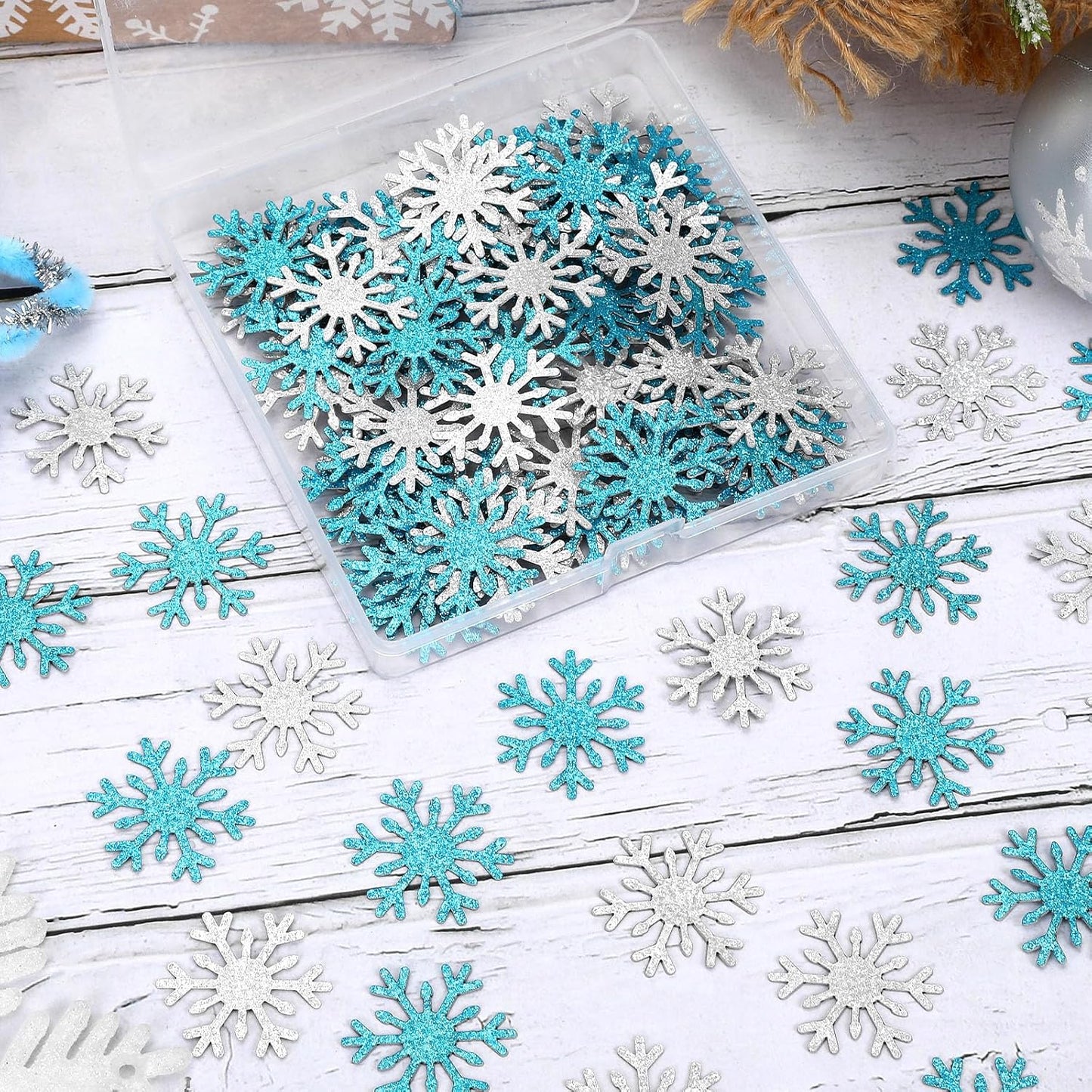 MARFOREVER Christmas Snowflake Glitter Confetti, Silver Blue Snowflake Confetti Snow Sprinkles Winter Wonderland Party Table Centerpiece for Wedding Supplies Christmas Party Decorations