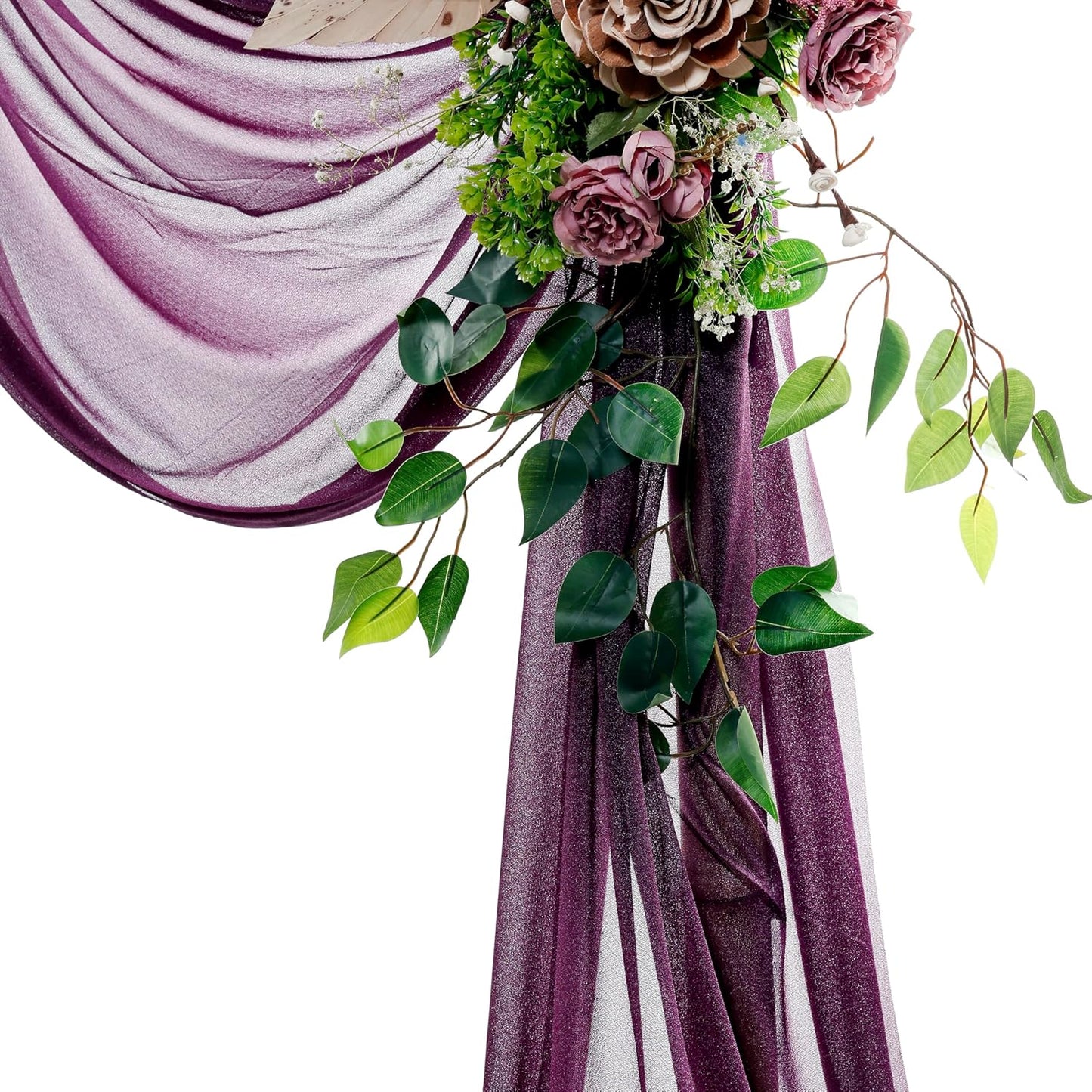 VDS Pack of 1 Panel (30 Inch X 100 Feet) Wedding Arch Draping Fabric Sheer Chiffon Fabric Drapery for Wedding Ceremony Reception Swag Backdrop Canopy Chuppah ARBO Altars Decoration (Eggplant)