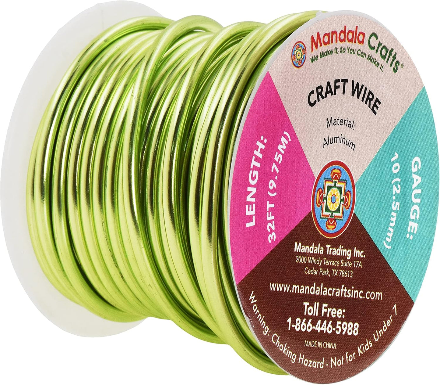 Mandala Crafts 10 Gauge Anodized Aluminum Craft Wire for Jewelry Making - 32 FT Colored Flexible Light Green Wire - Bendable for Bonsai Armature Crafting Sculpting