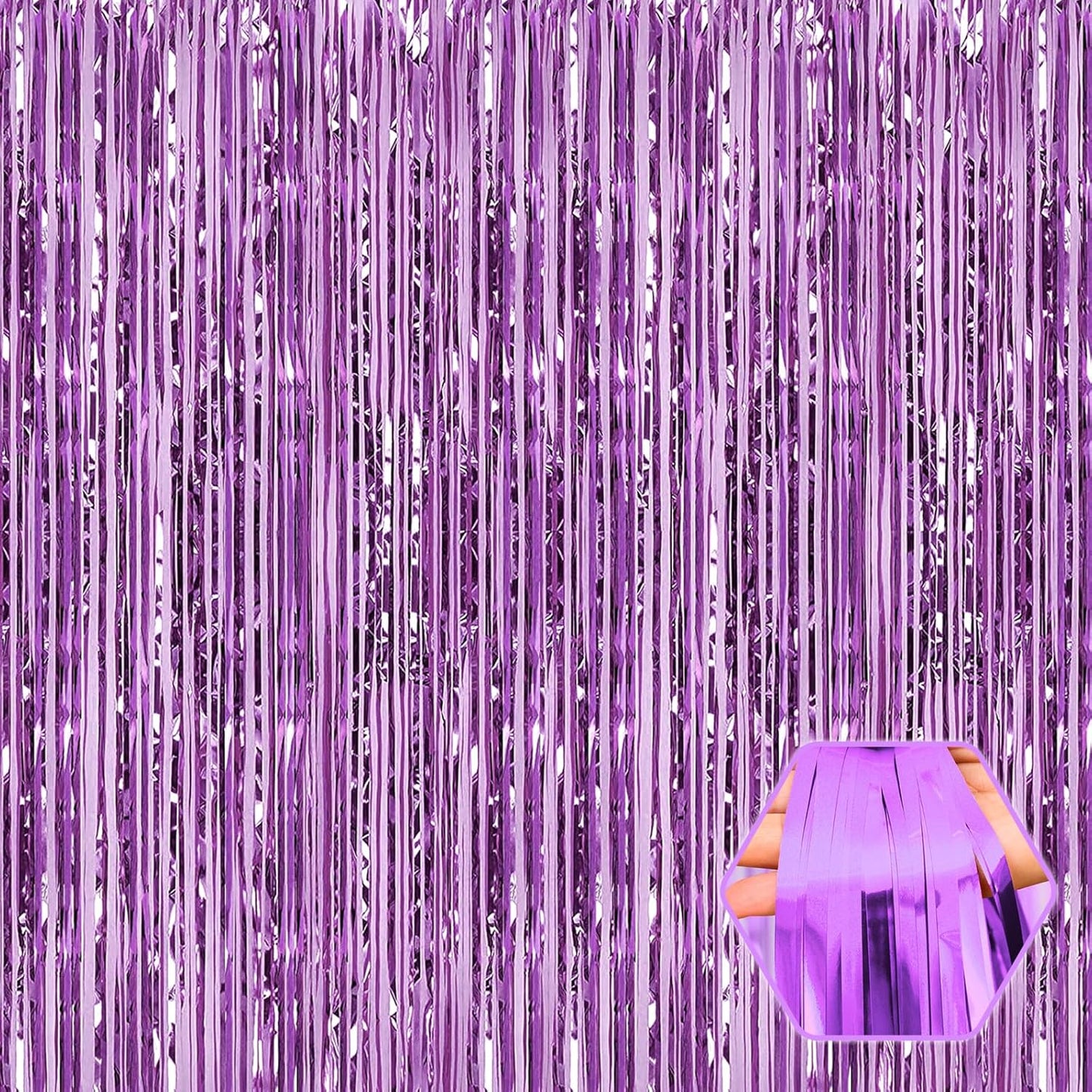 3 Pack Light Purple Foil Fringe Curtain Backdrop, 3.28Ft x 8.2Ft Metallic Tinsel Foil Fringe Streamer Curtains for Photo Booth, Christmas Day, Thanksgiving, Wedding, New Year Party Decorations