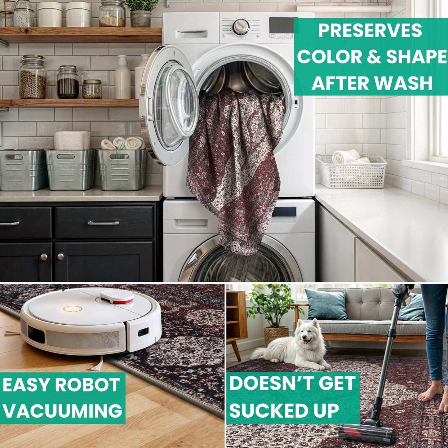 Bloom Rugs Washable Non-Slip 10 ft Runner - Red/Green/Cream Traditional Medallion Runner for Entryway, Hallway, Bathroom, and Kitchen - Exact Size: 2.5' x 10'