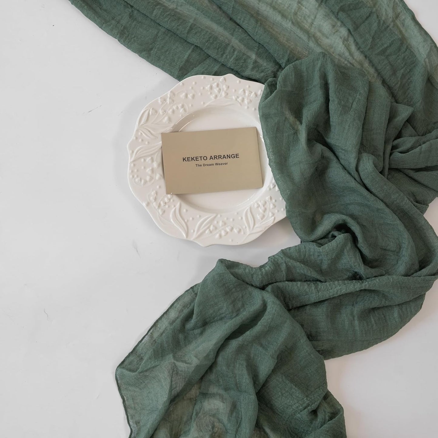 Forest Green Gauze Rustic Cheesecloth Table Runner 120 Inch 10 FT for Wedding Baby Shower Bridal Shower Birthday Engagement Garden Outdoor Party Long Sheer Boho Decorations