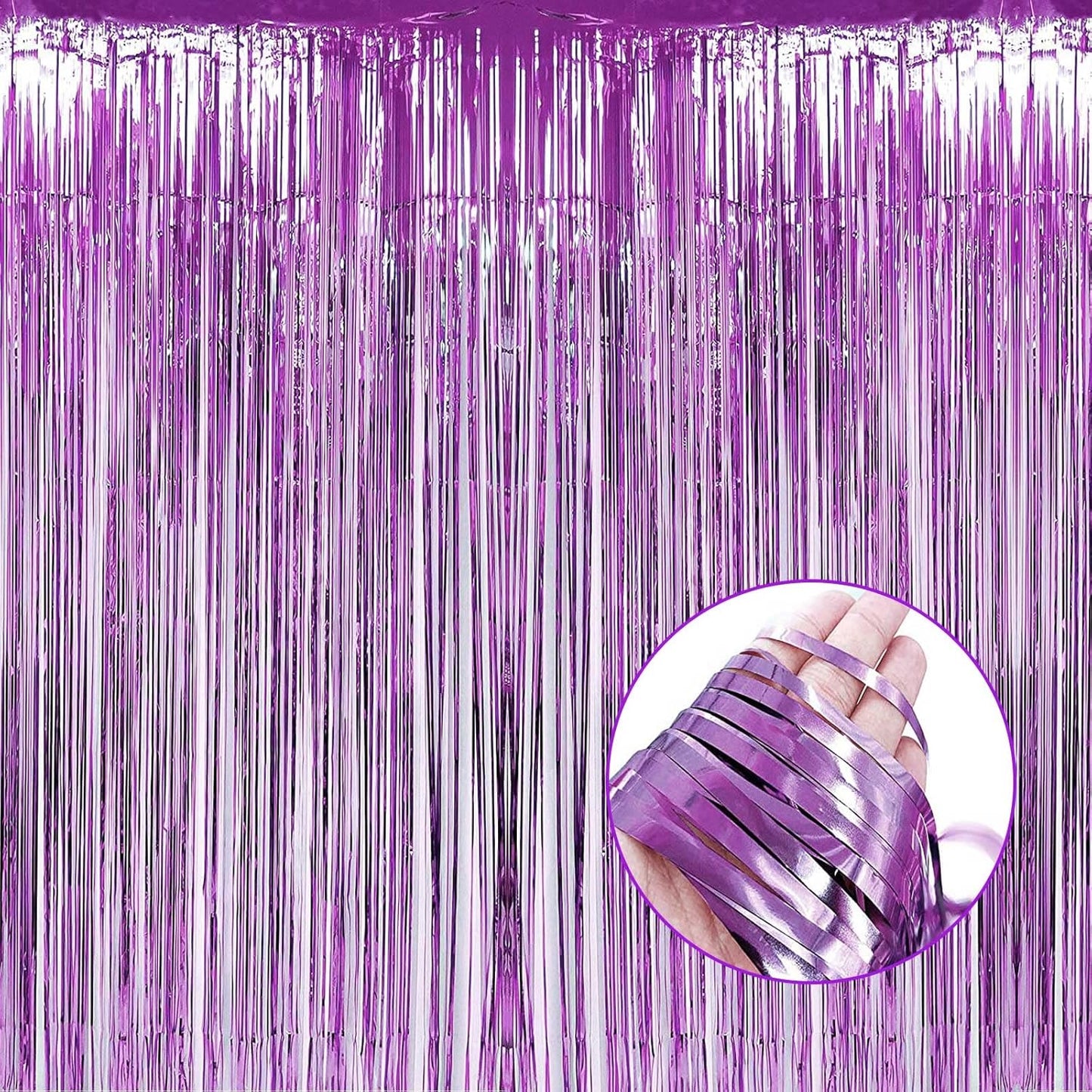 4 Pack Light Purple Foil Fringe Curtain Backdrop, 3.28Ft x 8.2Ft Metallic Tinsel Foil Fringe Streamers Curtains for Party,