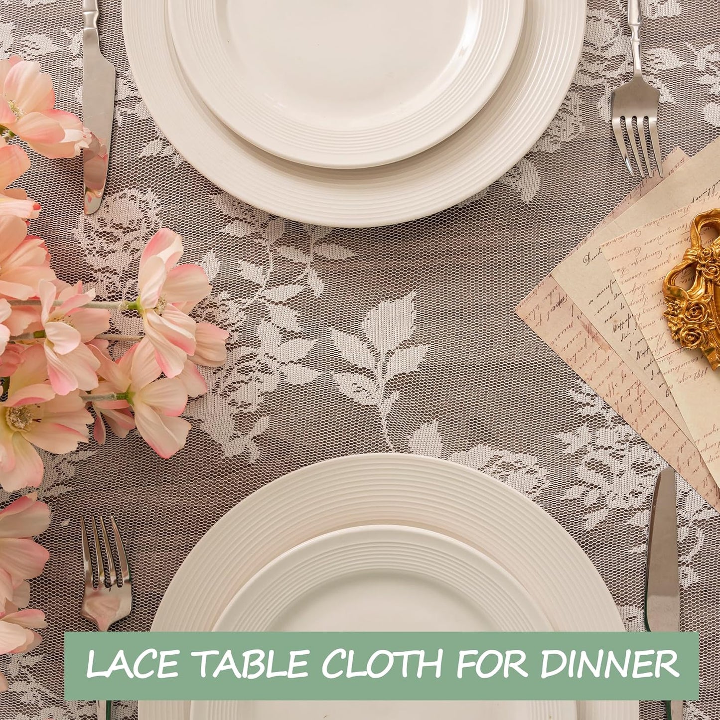 Jayla White Lace Tablecloth for Rectangular Tables, Vintage Style Wedding Table Cloths for Reception, Baby Shower, Birthday Party, Formal Dining, Dinner Parties 60 X 120 Inches