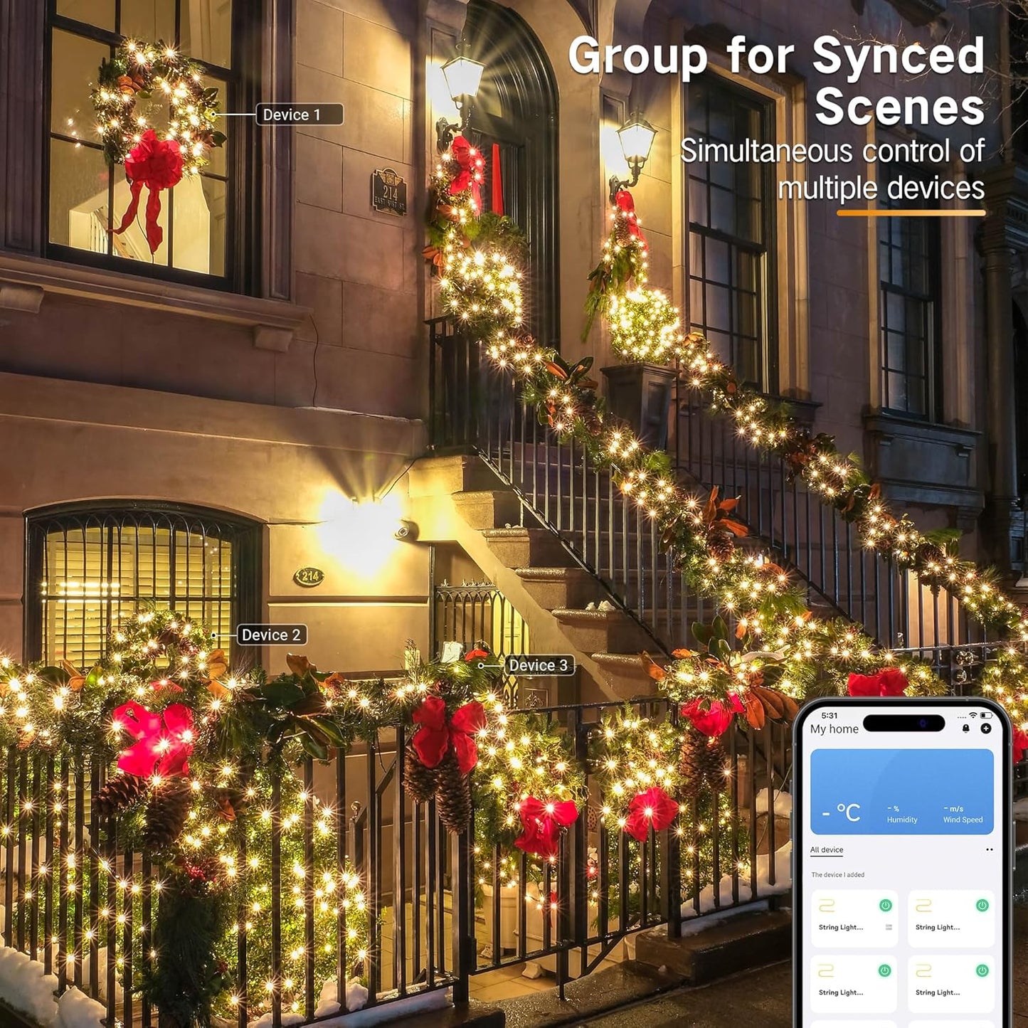 BrizLabs Smart Christmas Lights, 164ft 500 LED Color Changing Xmas Fairy Lights with APP/Voice Control, Warm White & Multicolor, Music Sync, Dimmable for Indoor/Outdoor Home