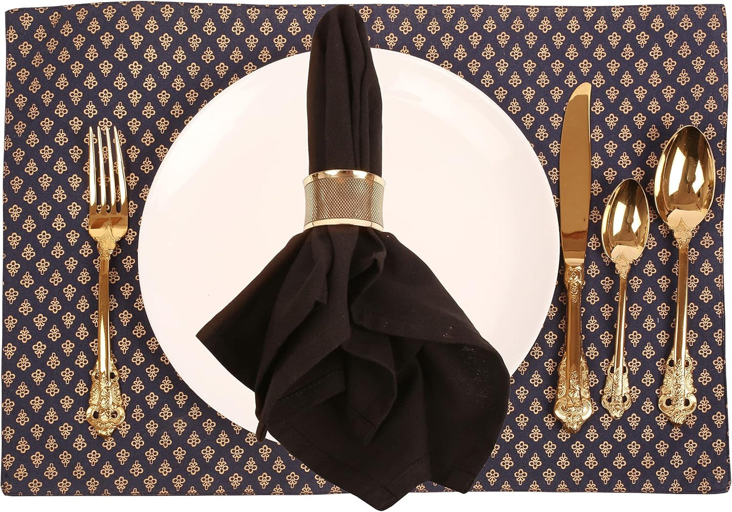 Brass Base Artistic Handcrafted Beautiful Round Shape Large Size Party Dining Table Napkin Holders in Antique Gold Tone. (Set of 6).