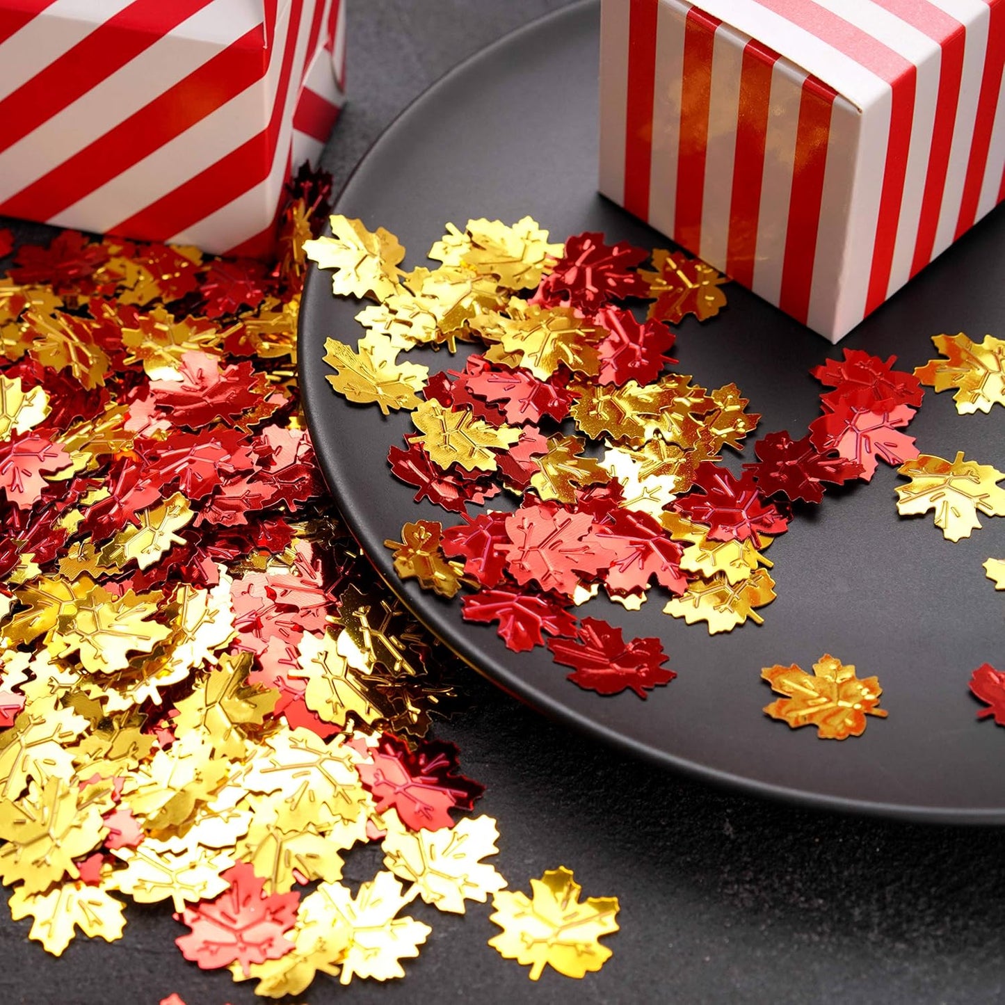 Fall Party Table Scatter Confetti - Thanksgiving Day Maple Leaves Autumn Party Foil Metallic Sequins Confetti Carnival Party Sprinkles Confetti Decorations, 60g