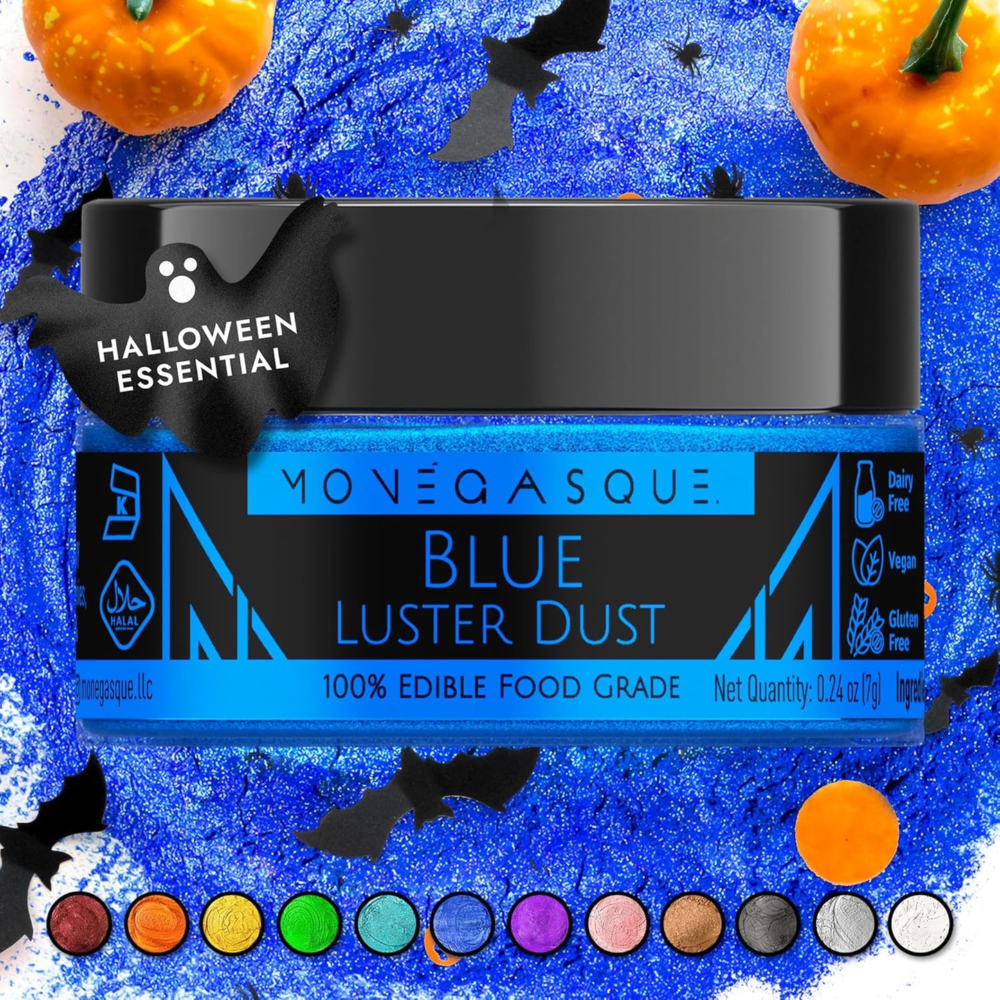 MONÉGASQUE Blue Edible Glitter for Drinks 7g – Edible Glitter for Cakes - Blue Luster Dust for Drinks, Cocktail, Cake, & Strawberries - Halloween Drink, Food, & Cake Decorations Spray Sparkles