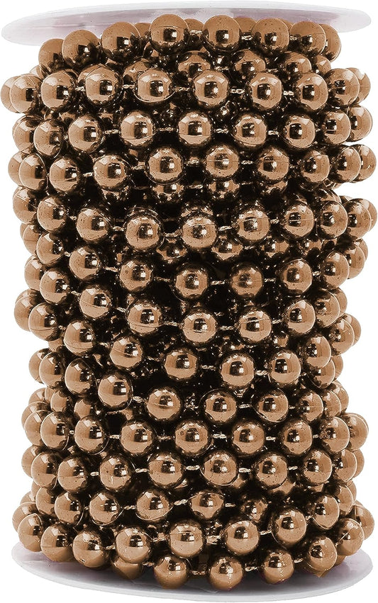 Mandala Crafts 10mm Faux Brown Pearl Beads Roll - 11 Yards Strand of Fake Pearls Chain Garlands Spool String for Christmas Tree, Wedding, Party, Vases, DIY Decoration