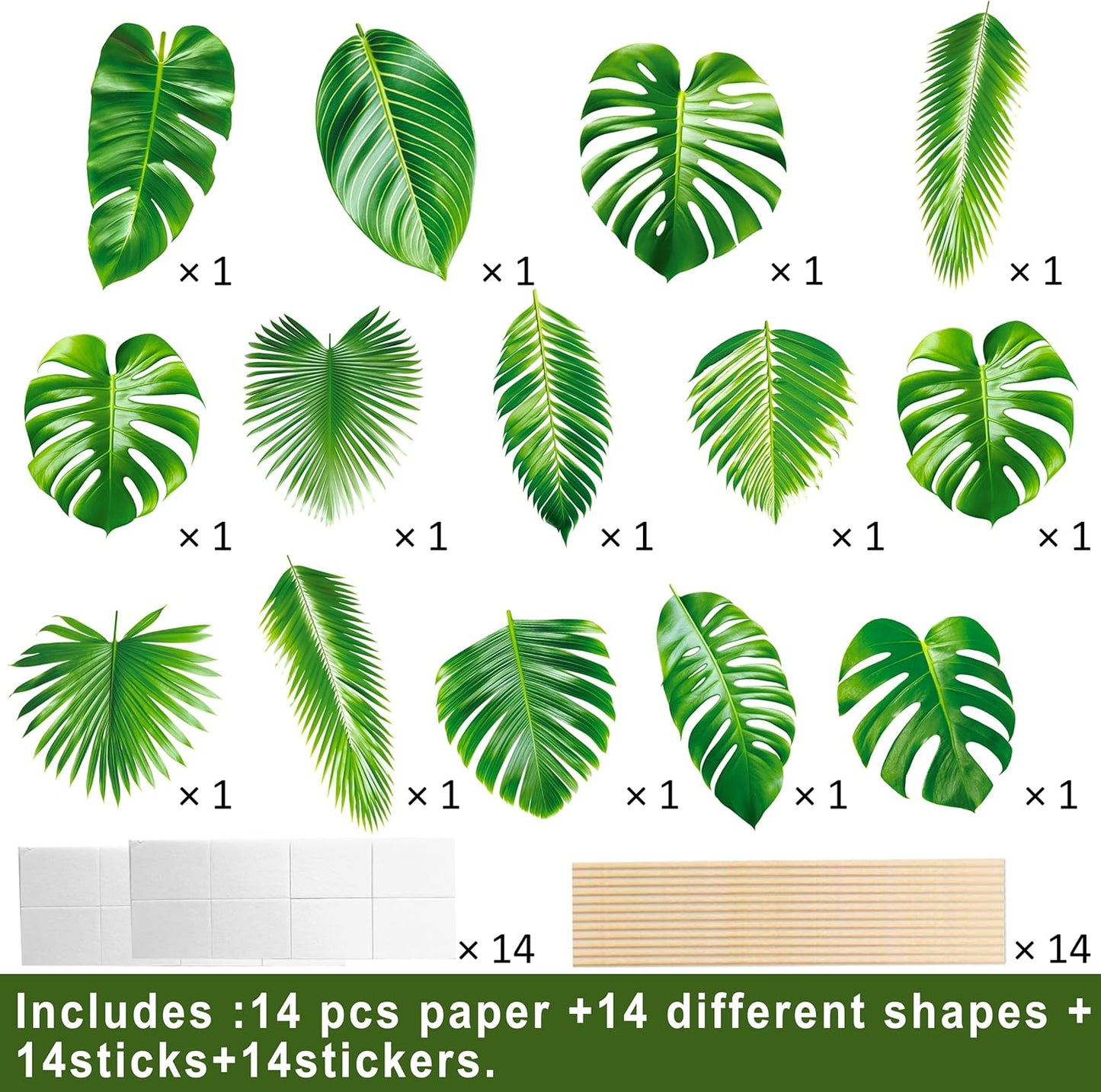 14pcs Palm Leaf Centerpiece Sticks Tropical Party Decorations for Table Green Leaves Theme Centerpieces Hawaiian Luau Party Decorations for Summer Jungle Theme Party Baby Shower Supplies