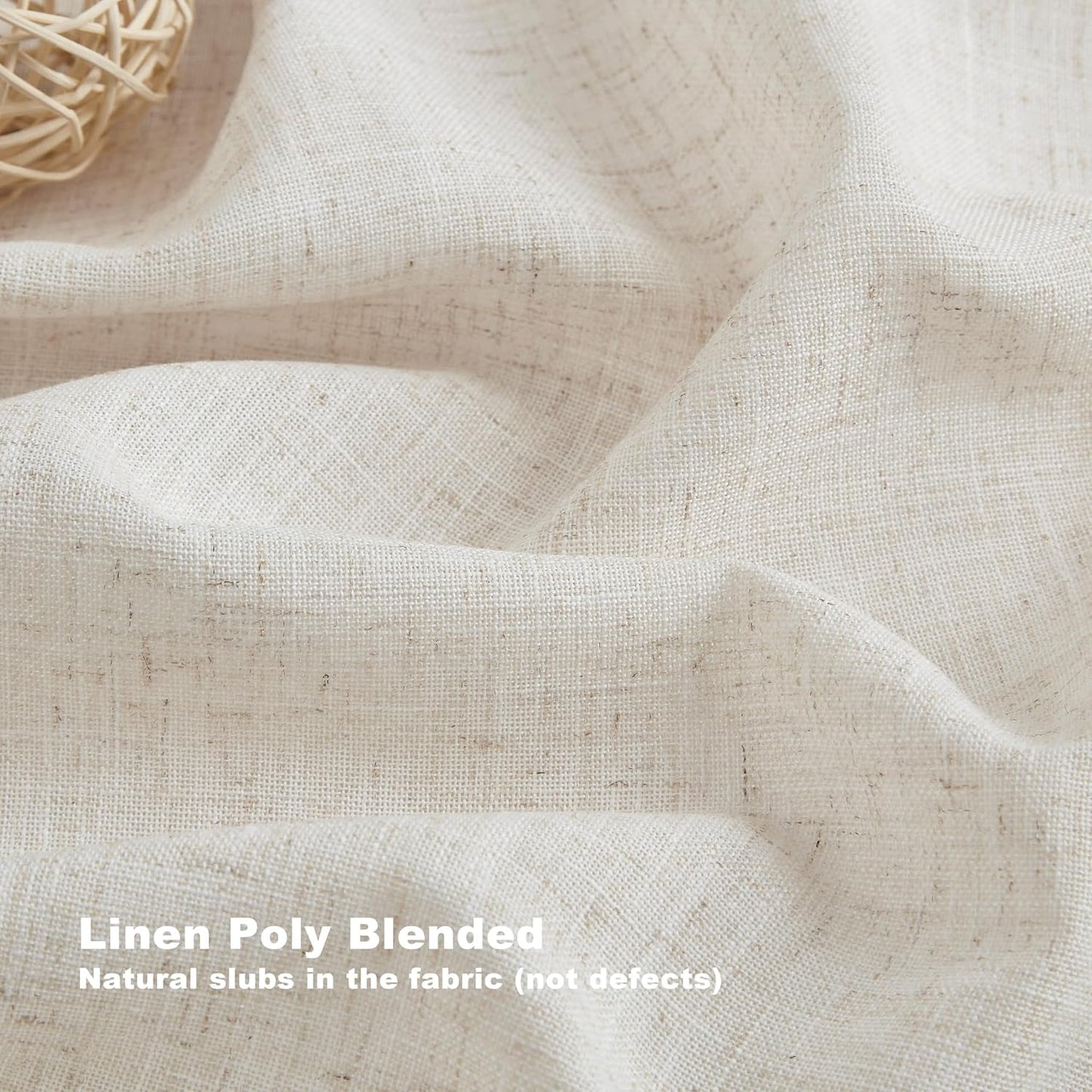 Vision Home Natural Pinch Pleated Semi Sheer Curtains Textured Linen Blended Light Filtering Window Curtains 108 inch for Living Room Bedroom Pinch Pleat Drapes with Hooks 2 Panels 9ft 42" Wx108 L