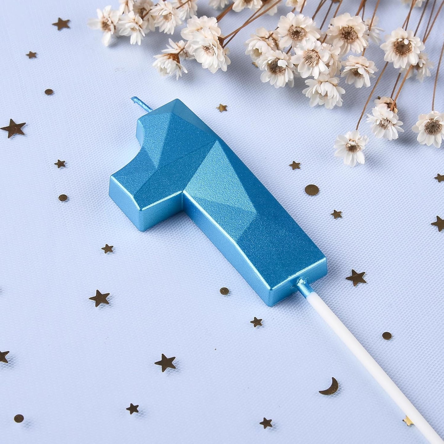 PHD CAKE 2.76 Inch Crystal Blue 1 Number Birthday Candles, Blue Number Candle, Cake Number Candles, Party Celebration